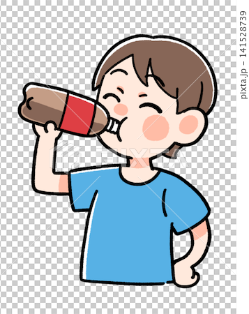 Illustration of a person drinking juice from a plastic bottle Illustration of a person drinking juice from a plastic bottle 141528739