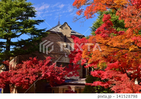 紅葉に包まれる諏訪市 片倉館 141528798