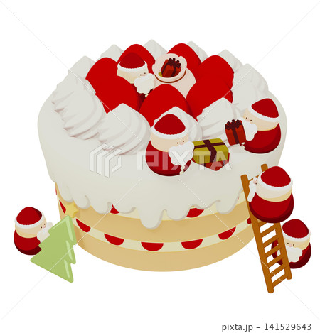 クリスマスケーキの飾りつけをする小さな6人のサンタクロース クリスマスケーキの飾りつけをする小さな6人のサンタクロース 141529643
