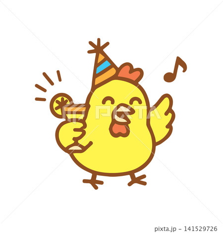 cute chicken celebrating birthday 141529726