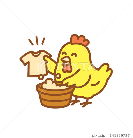 cute chicken washing clothes 141529727