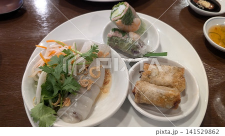 生春巻きと揚げ春巻きのベトナム料理プレート 141529862
