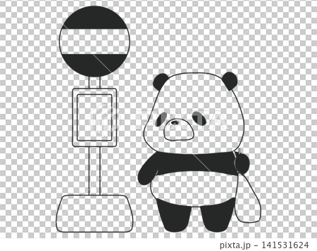 A panda waiting for a bus at a bus stop. A panda waiting for a bus at a bus stop. 141531624