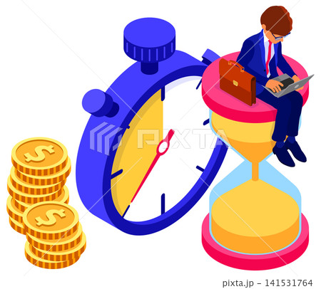 time management with business man and hourglass 141531764
