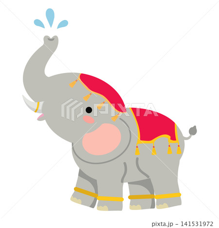 Majestic Decorated Thai Elephant Spraying Water Majestic Decorated Thai Elephant Spraying Water 141531972