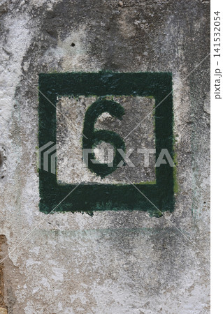 Number Six Painted on Weathered Concrete Wall Number Six Painted on Weathered Concrete Wall 141532054