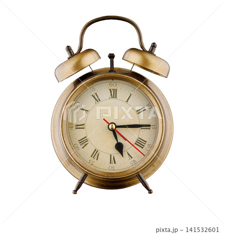 alarm clock, vintage clock with time 5 hours 15 minutes, a.m. 5:15, p.m. 5:15, on isolated white background alarm clock, vintage clock with time 5 hours 15 minutes, a.m. 5:15, p.m. 5:15, on isolated white background 141532601