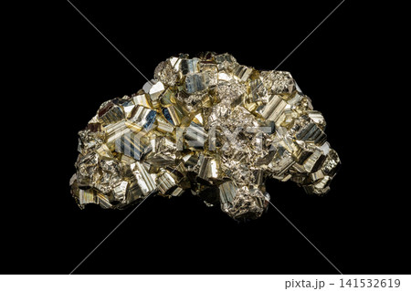 Metallic Texture of Golden Pyrite Gemstone on Black Metallic Texture of Golden Pyrite Gemstone on Black 141532619
