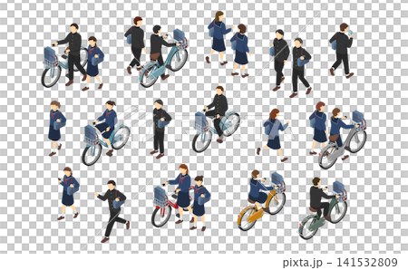 等距插圖:中學生(穿著冬季服裝)上下學途中。 等距插圖:中學生(穿著冬季服裝)上下學途中。 141532809