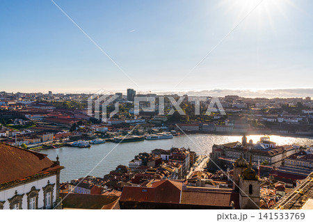 Porto riverside skyline Douro river Vila nova de Gaia city view Portugal Porto riverside skyline Douro river Vila nova de Gaia city view Portugal 141533769