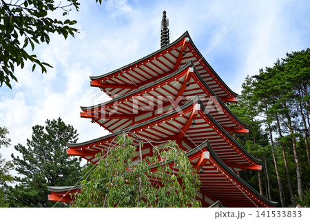 山梨・新倉富士浅間神社と富士山の景観 山梨・新倉富士浅間神社と富士山の景観 141533833