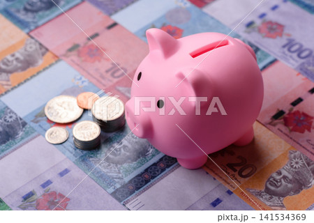 A piggy bank as a concept for storing, accumulating, and saving financial resources. A piggy bank 141534369