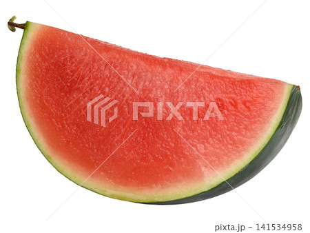 A juicy ripe watermelon slice with bright red flesh and dark rind on an isolated background. A juicy ripe watermelon slice with bright red flesh and dark rind on an isolated background. 141534958