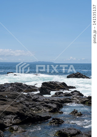 三浦半島  城ヶ島の岩に打ち寄せる荒波  波しぶき 141535137