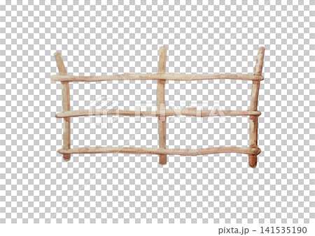 Watercolor vintage wooden farm fence. Isolated hand drawn rustic barrier illustration element for cottagecore country design. Realistic detailed rural timber hedge drawing 141535190