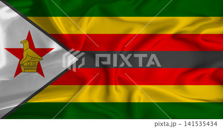 Realistic Zimbabwe flag waving. Close up of flag of Zimbabwe with cloth texture Realistic Zimbabwe flag waving. Close up of flag of Zimbabwe with cloth texture 141535434