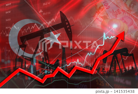 Oil production with Turkish flag, petrol industry. Oil pumps with Turkey flag Oil production with Turkish flag, petrol industry. Oil pumps with Turkey flag 141535438