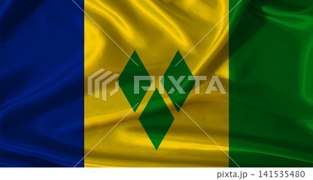 National flag of Saint Vincent and the Grenadines with cloth texture. Saint Vincent and the Grenadines flag with realistic texture background National flag of Saint Vincent and the Grenadines with cloth texture. Saint Vincent and the Grenadines flag with realistic texture background 141535480