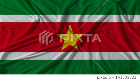Suriname flag with fabric texture background. National flag of Suriname with cloth texture Suriname flag with fabric texture background. National flag of Suriname with cloth texture 141535522