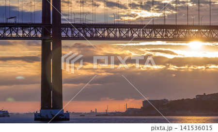 Lisbon city sunrise with April 25 bridge timelapse Lisbon city sunrise with April 25 bridge timelapse 141536015
