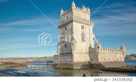 Belem Tower is a fortified tower located in the civil parish of Santa Maria de Belem in Lisbon, Portugal timelapse Belem Tower is a fortified tower located in the civil parish of Santa Maria de Belem in Lisbon, Portugal timelapse 141536202