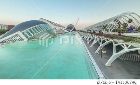 Stunning aerial timelapse hyperlapse of Valencia's City of Arts and Sciences, Spain. Stunning aerial timelapse hyperlapse of Valencia's City of Arts and Sciences, Spain. 141536246