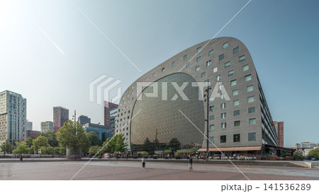 Hyperlapse of the Rotterdamse Markthal's exterior with shops and restaurants. Netherlands Hyperlapse of the Rotterdamse Markthal's exterior with shops and restaurants. Netherlands 141536289
