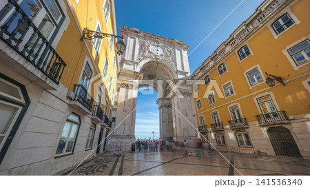 Rua Augusta Arch timelapse hyperlapse on Praca do Comercio. Lisbon, Portugal, Europe. Rua Augusta Arch timelapse hyperlapse on Praca do Comercio. Lisbon, Portugal, Europe. 141536340