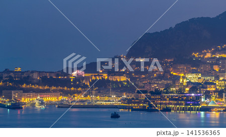 Cityscape of Monte Carlo day to night timelapse, Monaco after summer sunset. Cityscape of Monte Carlo day to night timelapse, Monaco after summer sunset. 141536365
