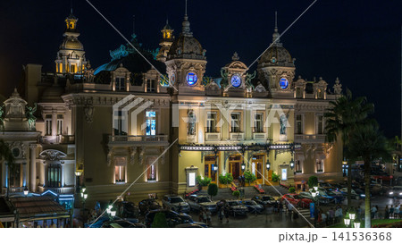 Grand Casino in Monte Carlo day to night timelapse, Monaco. historical building Grand Casino in Monte Carlo day to night timelapse, Monaco. historical building 141536368