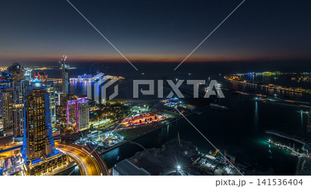 JBR and Bluewaters island aerial day to night timelapse JBR and Bluewaters island aerial day to night timelapse 141536404