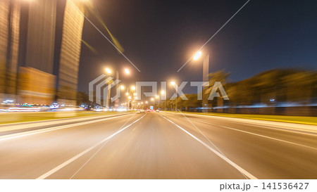 Drive in traffic on the corniche road in Doha timelapse hyperlapse drivelapse. Qatar, Middle East 141536427