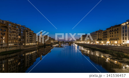 Ponte Santa Trinita Holy Trinity Bridge day to night timelapse over River Arno in Florence Ponte Santa Trinita Holy Trinity Bridge day to night timelapse over River Arno in Florence 141536457