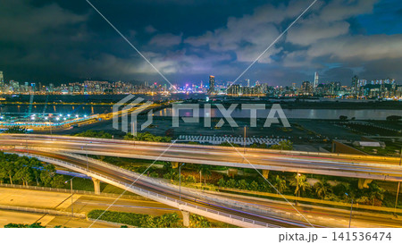 Hong Kong day to night, aerial view from kowloon bay downtown timelapse 141536474