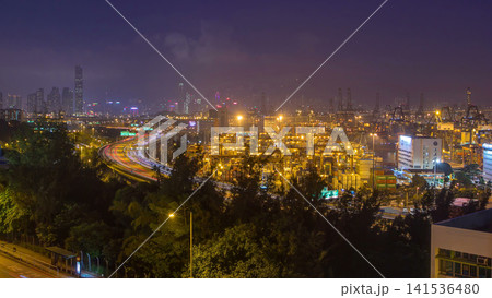 Hong Kong Skyline and Container Terminal day to night aerial timelapse Hong Kong Skyline and Container Terminal day to night aerial timelapse 141536480