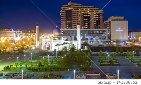 Mosque in center and park in city Atyrau day to night timelapse hyperlapse. Mosque in center and park in city Atyrau day to night timelapse hyperlapse. 141536552