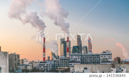 Moscow City skyscrapers in winter day to night timelapse. Moscow City skyscrapers in winter day to night timelapse. 141536845