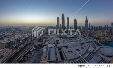 Dubai downtown night to day timelapse. Top view from above Dubai downtown night to day timelapse. Top view from above 141536914