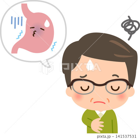 胃が弱って困っている中年男性 胃が弱って困っている中年男性 141537531