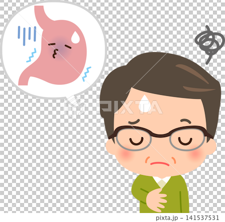 胃が弱って困っている中年男性 胃が弱って困っている中年男性 141537531