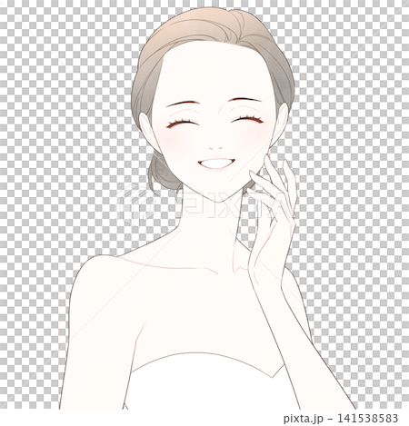 一位美容行業女性面帶微笑(閉著眼睛)的插圖 一位美容行業女性面帶微笑(閉著眼睛)的插圖 141538583