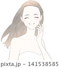 笑顔で喜んでいる美容系の女性イラスト（瞑目・ロングヘア） 141538585