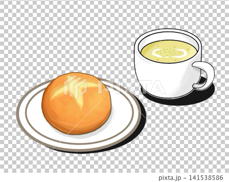Illustration of a bread and corn soup set Illustration of a bread and corn soup set 141538586