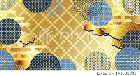 金色の和風模様と円の背景 141538703