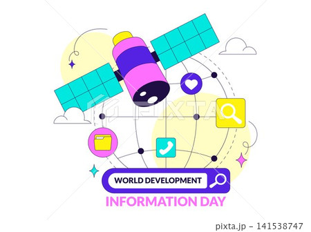 World Development Information Day Illustration Featuring Global Digital Communication, Information Technology, Satellite Network and Data Connectivity World Development Information Day Illustration Featuring Global Digital Communication, Information Technology, Satellite Network and Data Connectivity 141538747