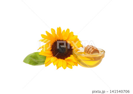 Sunflower and honey make a bright display, isolated on white, PNG Sunflower and honey make a bright display, isolated on white, PNG 141540706