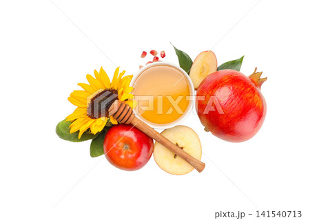 Fresh fruits and honey make a vibrant mix, isolated on white, PNG 141540713