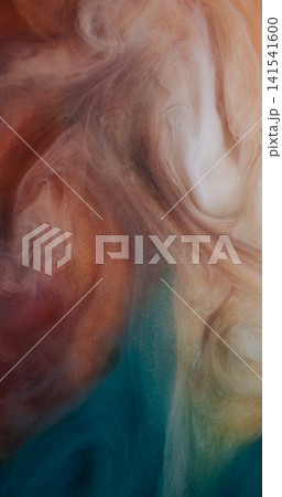 Haze flow. Ink swirl. Beige brown blue shimmering art smoke liquid curl stream blend color. Fume whirl abstract water blur background. Haze flow. Ink swirl. Beige brown blue shimmering art smoke liquid curl stream blend color. Fume whirl abstract water blur background. 141541600