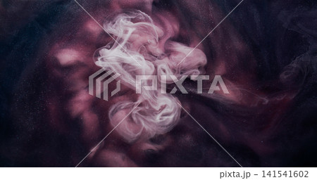 Art cloud. Pigment blend. White fume paint swirl in purple liquid. Blur glitter curl stream watercolor texture abstract color background. Art cloud. Pigment blend. White fume paint swirl in purple liquid. Blur glitter curl stream watercolor texture abstract color background. 141541602
