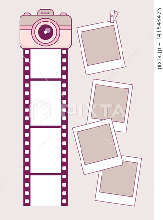 Vintage Camera With Film Strip And Instant Photo Frames. Retro Photography Collage Set. Vector Illustration. Isolated On Beige Background Vintage Camera With Film Strip And Instant Photo Frames. Retro Photography Collage Set. Vector Illustration. Isolated On Beige Background 141543475